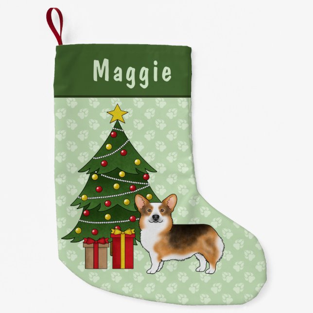 Red Headed Tri Pembroke Welsh Corgi Christmas Tree Small Christmas Stocking (Front)