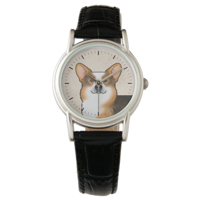 Red Headed Tri Pembroke Welsh Corgi Dog Portrait Watch (Front)