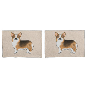 Red Headed Tri Pembroke Welsh Corgi Dogs Beige Pillowcase