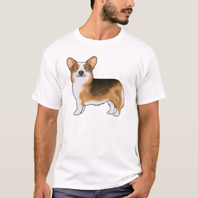 Red Headed Tri Pembroke Welsh Corgi Illustration T-Shirt (Front)