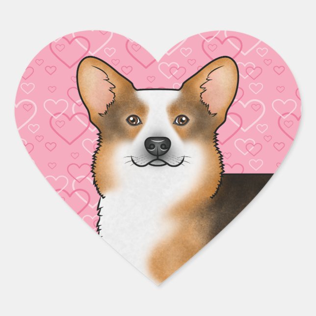Red Headed Tri Pembroke Welsh Corgi Love Pink Heart Sticker (Front)
