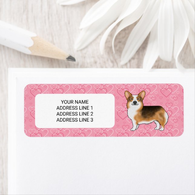 Red Headed Tri Pembroke Welsh Corgi Pink Hearts (Insitu)