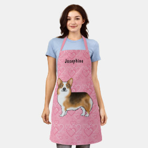 Red Headed Tri Pembroke Welsh Corgi Pink Hearts Apron