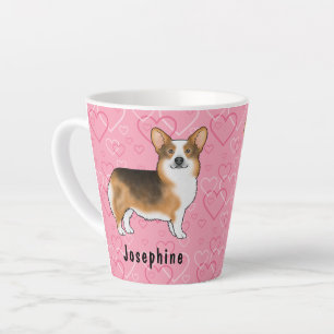 Red Headed Tri Pembroke Welsh Corgi Pink Hearts Latte Mug