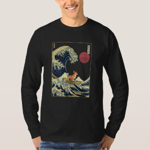 Red Headed Tricolor Corgi Japanese Kanagawa Wave F T-Shirt