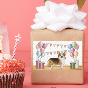 Red Headed Tricolor Pembroke Corgi Pastel Birthday Rectangular Sticker
