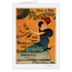 Red-Headed Woman Awaits Balloons Birds Poster