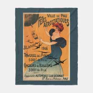 Red-Headed Woman Awaits Balloons Birds Poster Fleece Blanket