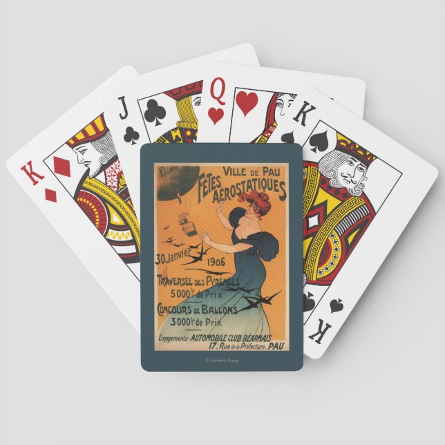 Red-Headed Woman Awaits Balloons Birds Poster Playing Cards (Back)
