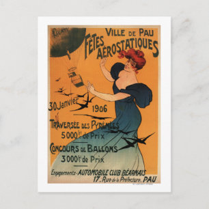 Red-Headed Woman Awaits Balloons Birds Poster Postcard