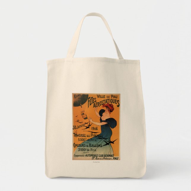 Red-Headed Woman Awaits Balloons Birds Poster Tote Bag (Front)