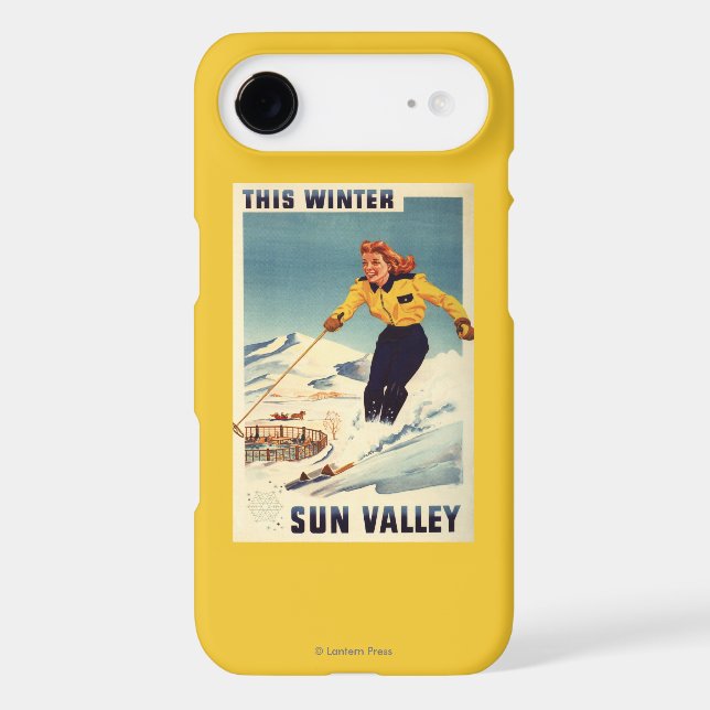 Red-headed Woman Smiling and Skiing Poster Case-Mate iPhone Case (Back)