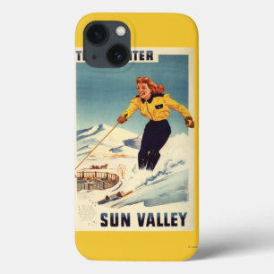 Red-headed Woman Smiling and Skiing Poster iPhone 13 Case
