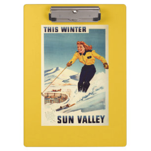 Red-headed Woman Smiling and Skiing Poster Clipboard