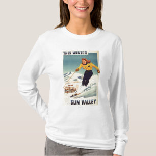 Red-headed Woman Smiling and Skiing Poster T-Shirt