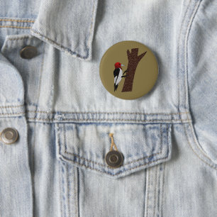 Red Headed Woodpecker 6 Cm Round Badge