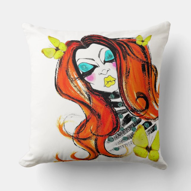 Red Heads Love Butterflies Cushion (Front)