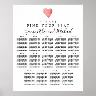 Red Heart 14-Table Wedding Seating Chart