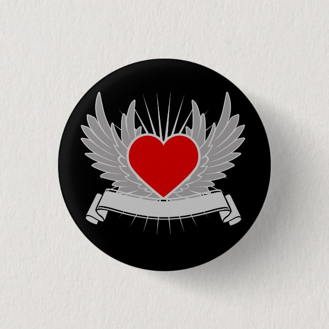 Red heart 3 cm round badge (Front)