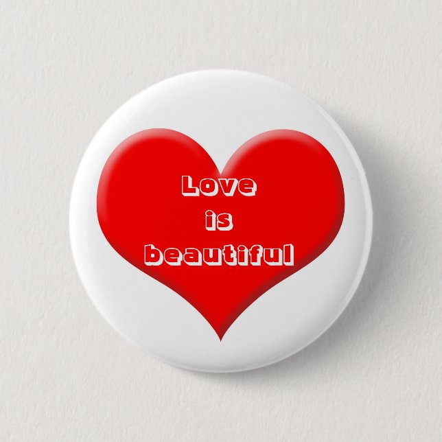Red heart 6 cm round badge (Front)