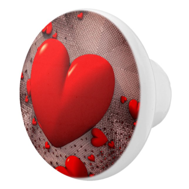 Red Heart Abstract Fractal Ceramic Knob (Right)