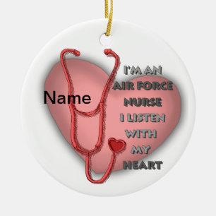 Red Heart Air Force Nurse Ceramic Tree Decoration