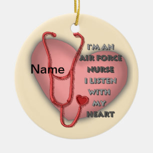 Red Heart Air Force Nurse Ceramic Tree Decoration
