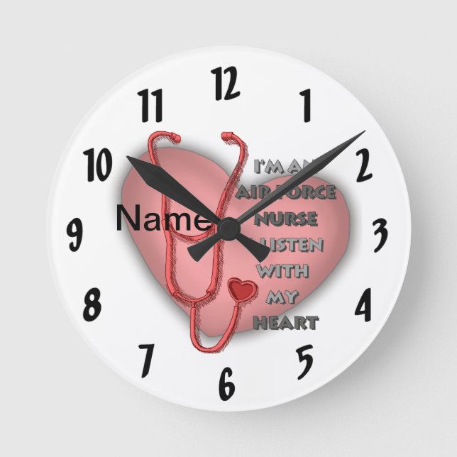 Red Heart Air Force Nurse Round Clock (Front)