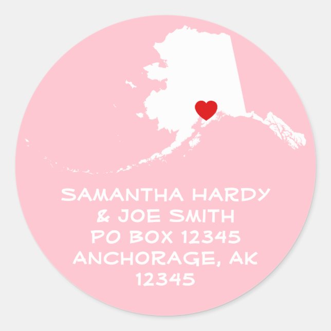 Red Heart Alaska Address Classic Round Sticker (Front)