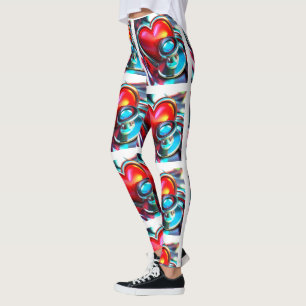 Red Heart and  Chrome Stethoscope  Healthcare Leggings