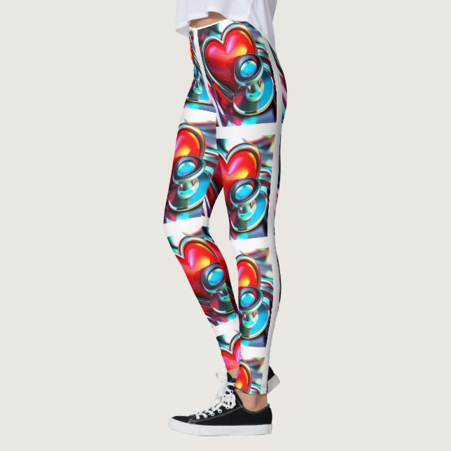 Red Heart and  Chrome Stethoscope  Healthcare Leggings (Left)