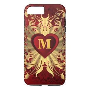 Red heart and gold pattern monogrammed iPhone 8 plus/7 plus case