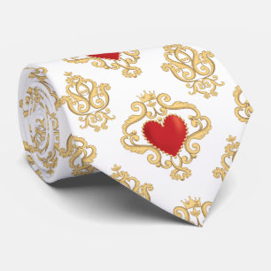 Red Heart And Gold Swirl Tie