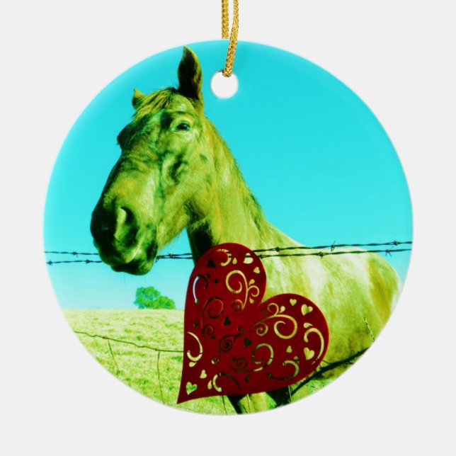 Red Heart and  Horse Ceramic Tree Decoration (Front)