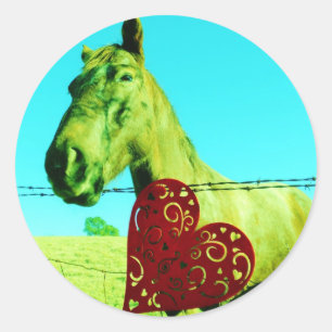 Red Heart and  Horse Classic Round Sticker