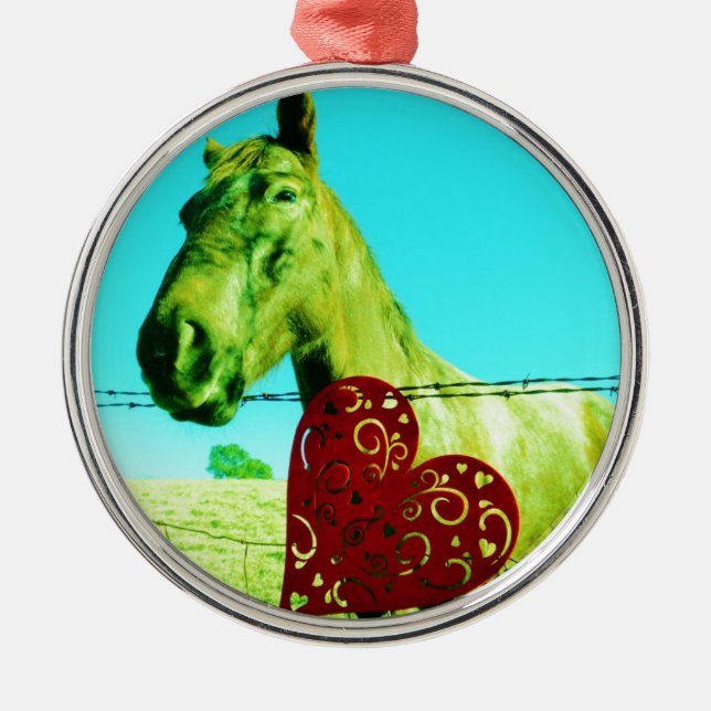Red Heart and  Horse Metal Tree Decoration (Front)