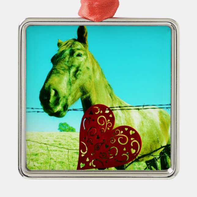 Red Heart and  Horse Metal Tree Decoration (Front)