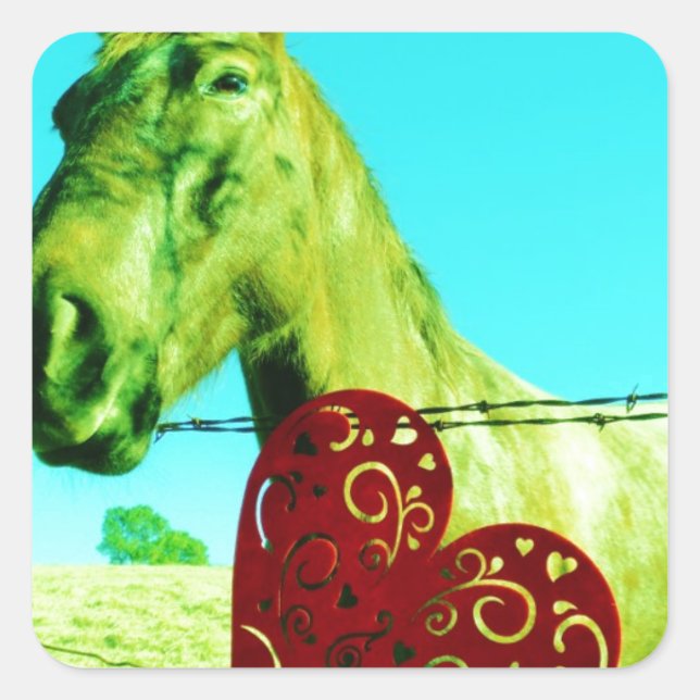 Red Heart and  Horse Square Sticker (Front)