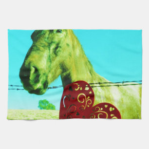 Red Heart and Horse Tea Towel