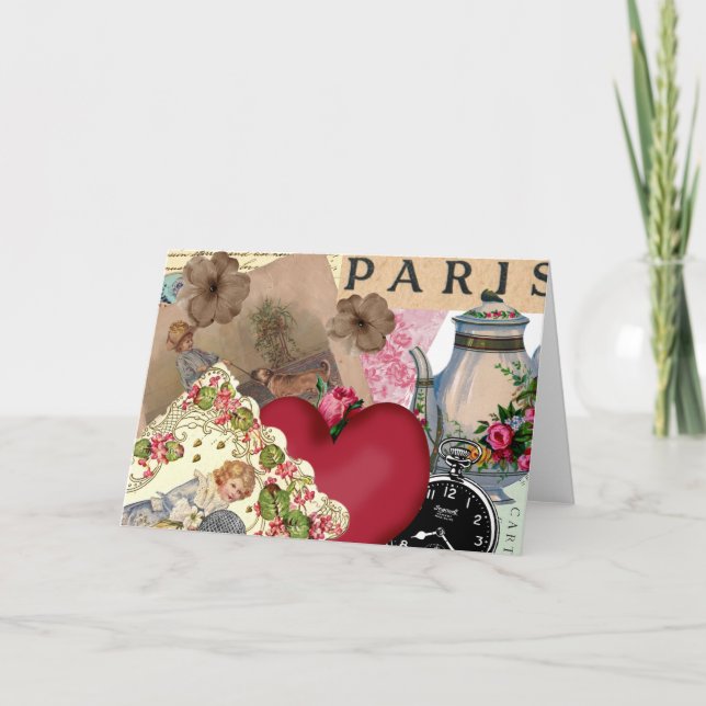 Red Heart and Paris Holiday Card (Front)