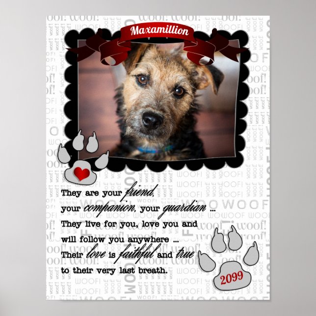 Red Heart and Poem Dog Pet Memorial Photo Poster (Front)