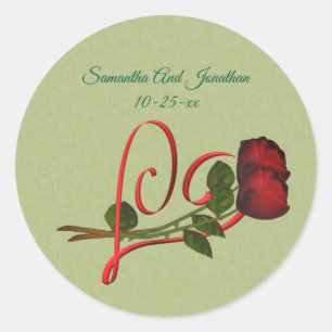 Red Heart And Roses Personalized Wedding  Classic Round Sticker