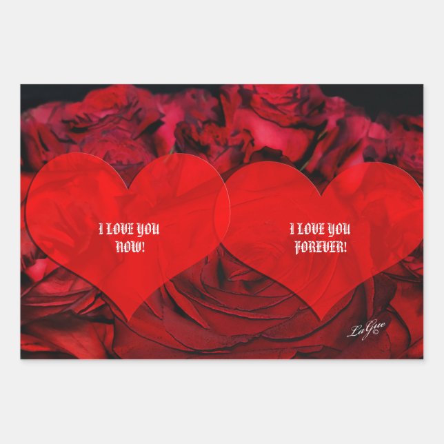 Red HEART and ROSES wrapping paper (Front)