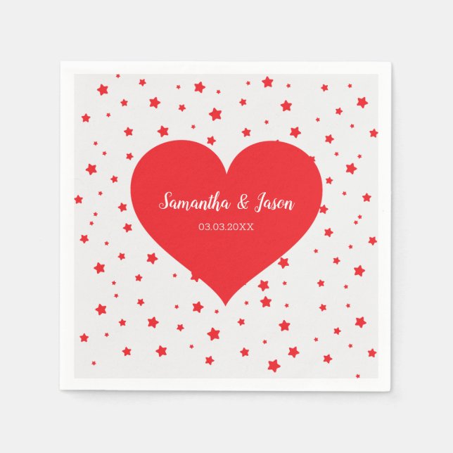 Red Heart And Stars Napkin (Front)
