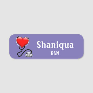 Red Heart and Stethoscope Medical Purple  Name Tag