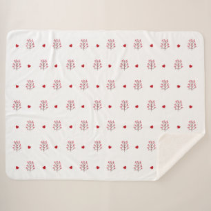 Red Heart And Tree Seamless Pattern Sherpa Blanket