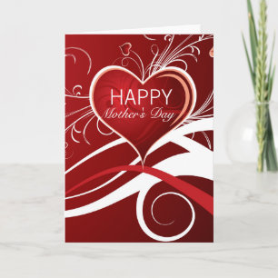 Red Heart And White And Red Swirls- Mother's Day Card