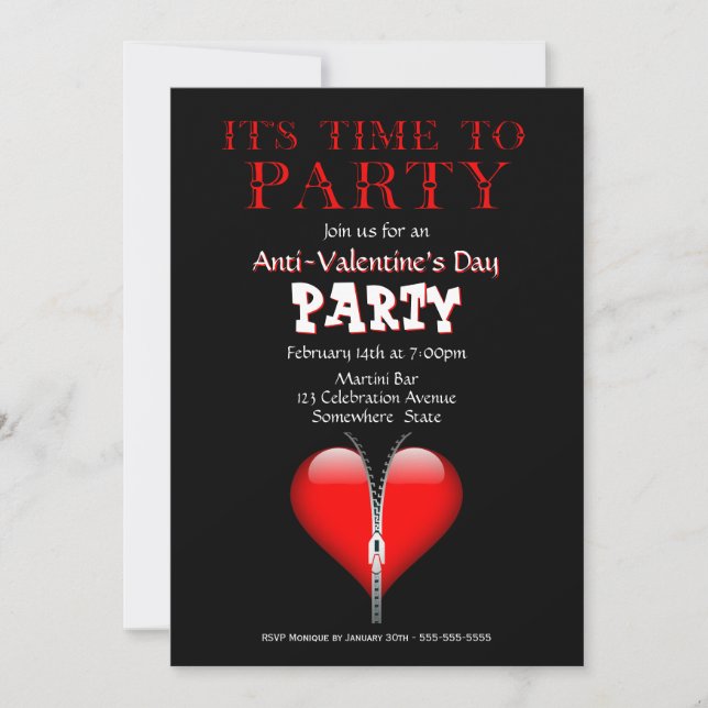 Red Heart Anti-Valentine’s Day Party Invitation (Front)