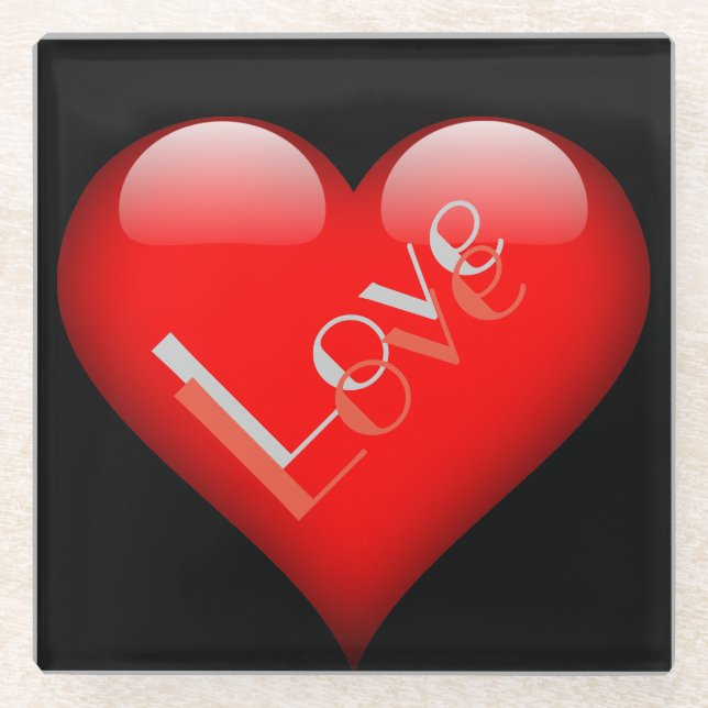 Red Heart Attractive Parisian Love Wedding Glass Coaster (Front)