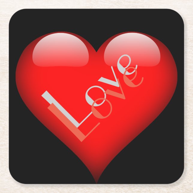 Red Heart Attractive Parisian Love Wedding Square Paper Coaster (Front)